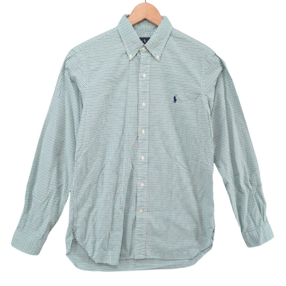 Ralph Lauren Tattersall Shirt Mens Blue Green Long Sleeve Button Down Sz 15 / M
